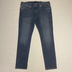 True Religion Jeans Mens 40 x 33 Blue Geno Relaxed Slim SN Flap Stretch 44223